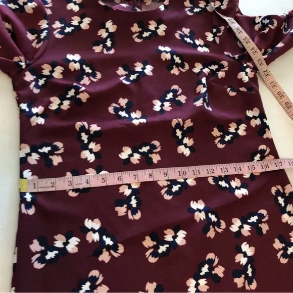 Banana Republic Dress Womens Size 2 Maroon Burgundy Floral Shift Long Tie - Picture 5 of 8